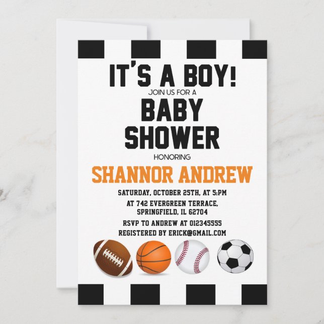 Personal Simple Sports Themed Baby Shower for boy Invitation (Front)