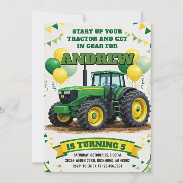 Personal simple Tractor Birthday party Invitation (Front)