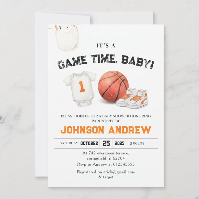 Personal Slam Dunk Basketball Baby Shower  Invitation (Front)