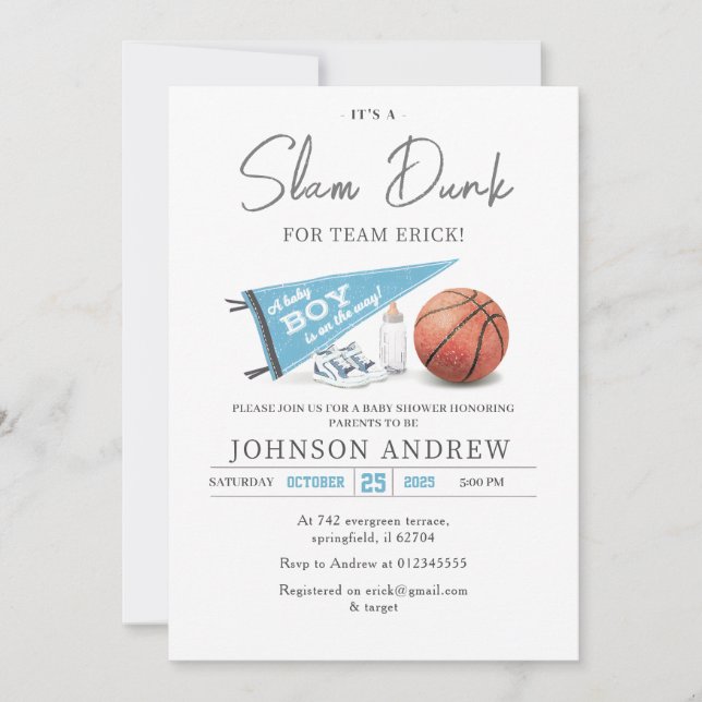 Personal Slam Dunk Basketball Baby Shower  Invitation (Front)