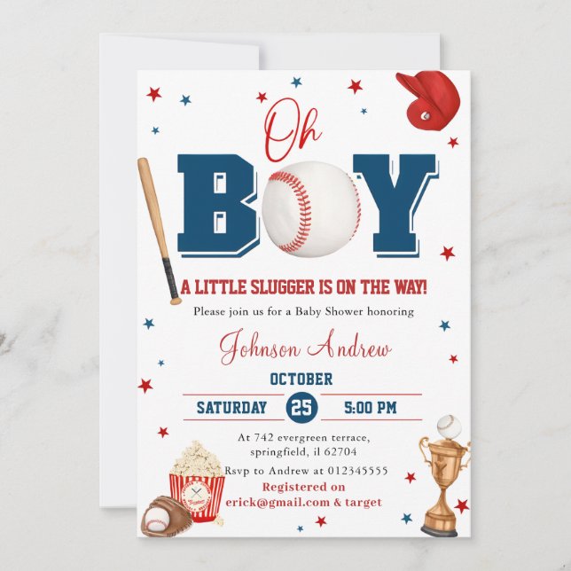 Personal Slumdunk Oh Boy Baseball Baby Shower Invitation (Front)