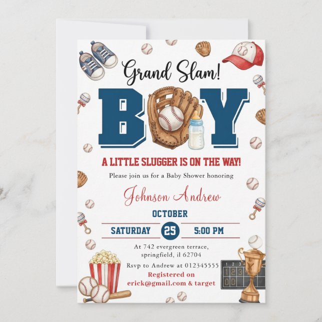 Personal Slumdunk Oh Boy Baseball Baby Shower Invitation (Front)