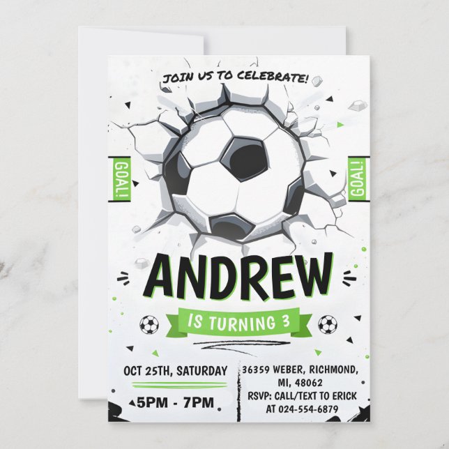 Personal Soccer Birthday Party Invitation (Front)