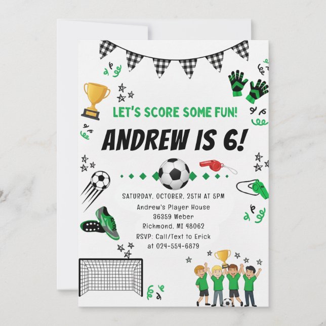Personal Soccer Birthday Party Invitation (Front)