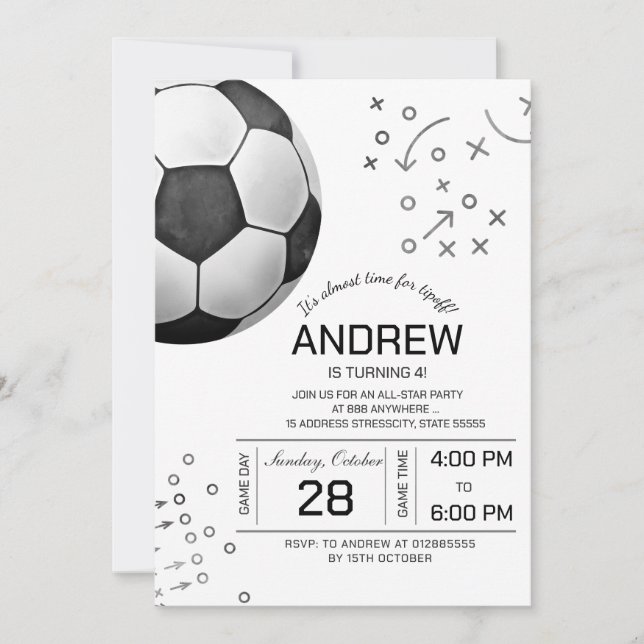 Personal soccer birthday party invitation (Front)