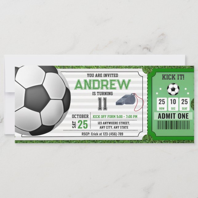 Personal Soccer Birthday Party Ticket for boys Invitation (Front)