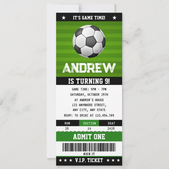 Personal Soccer game Ticket Birthday Invitation (Front)