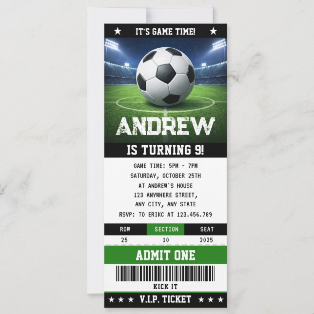 Personal Soccer game Ticket Birthday Invitation (Front)
