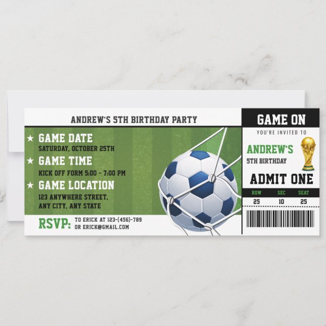 Personal Soccer Ticket birthday party Invitation (Front)