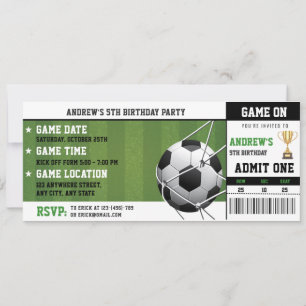 Personal Soccer Ticket birthday party Invitation