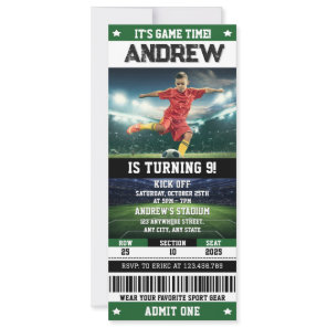 Personal Soccer Ticket Birthday with Photo Invitation