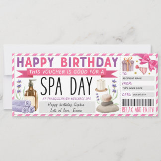 Personal Spa Day Gift Voucher Ticket Invitation
