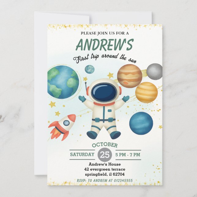 Personal Space First Trip Around the Sun birthday Invitation (Front)