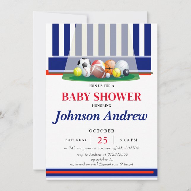 Personal Sport Baby Shower Invitation Blue (Front)