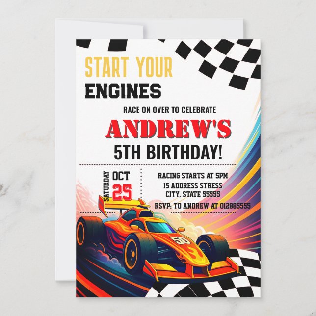Personal Sport Race Car modern for boy Invitation (Front)
