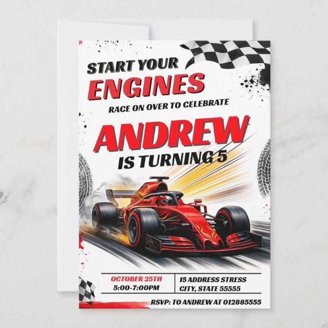 Personal Sport Racing Car Birthday party for boy Invitation (Front)