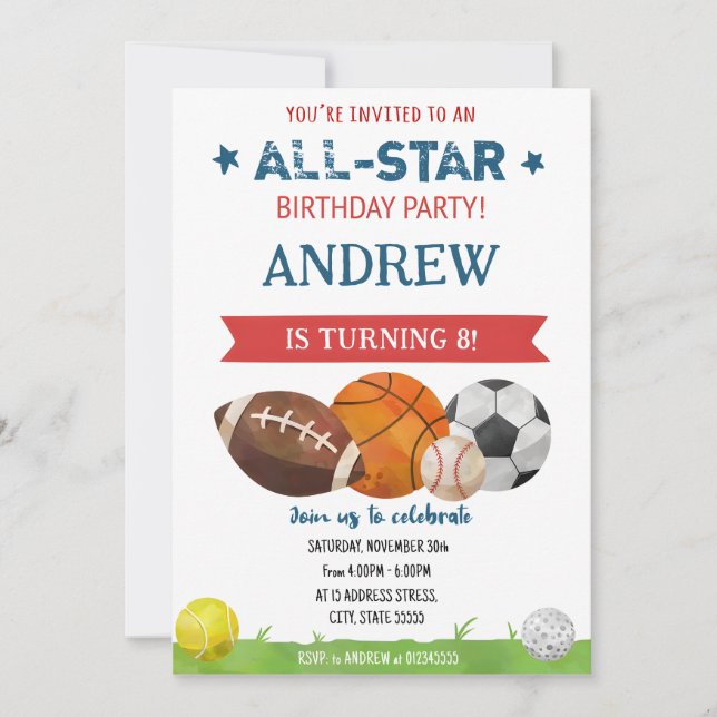 Personal Sports Birthday For kid Invitation  (Front)