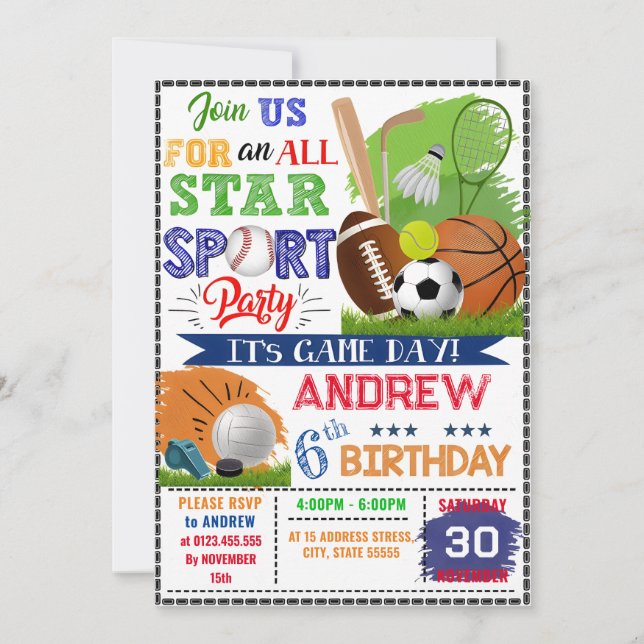 Personal Sports Birthday For kid Invitation  (Front)