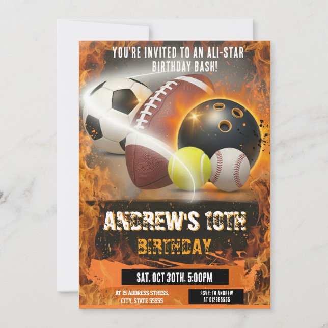 Personal Sports Birthday Printable All Sport Invitation (Front)