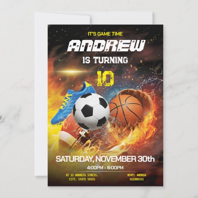 Personal Sports Birthday Printable Invitation (Front)