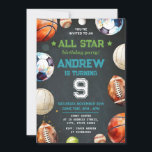 Personal Sports Birthday Printable Invitation<br><div class="desc">Elevate your birthday celebration to an all-star level with our Editable All Star Sports Birthday Invitation! This dynamic and customizable invitation is the perfect way to kick off a sports-themed extravaganza for the sports enthusiast in your life. Featuring an All Star design that blends the excitement of various sports, from...</div>