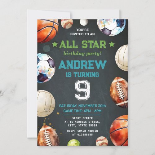 Personal Sports Birthday Printable Invitation