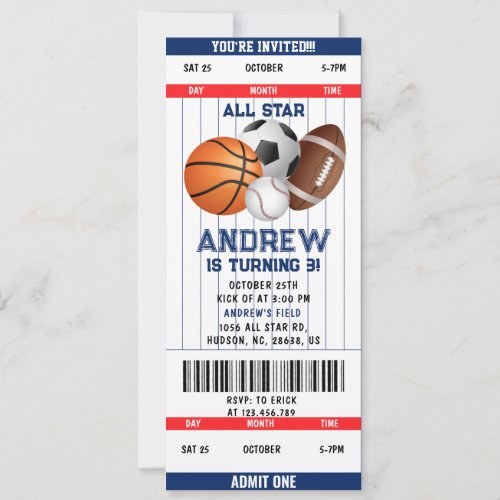 Personal Sports Ticket All Star Party Invitation