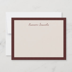 Personal stationery with name and red check frame note card