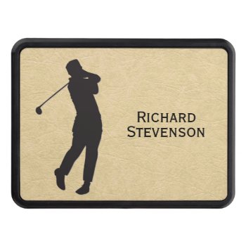 Personal Tan Leather Golf Design Hitch Cover by kahmier at Zazzle