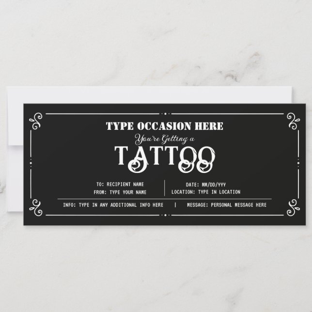 Personal Tattoo Gift Voucher CERTIFICATE Invitation (Front)
