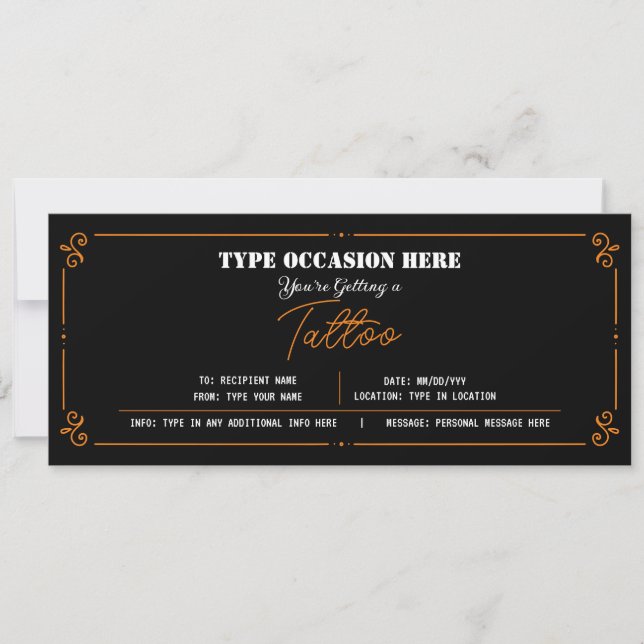 Personal Tattoo Gift Voucher CERTIFICATE Invitation (Front)