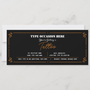 Personal Tattoo Gift Voucher CERTIFICATE Invitation