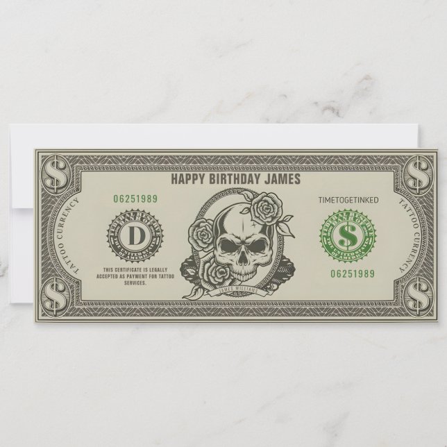 Personal Tattoo Ticket Gift Certificate Invitation (Front)