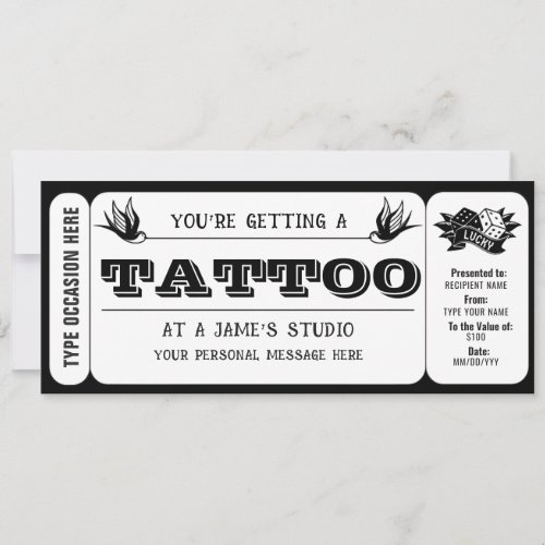 Personal Tattoo Ticket Gift Certificate Template