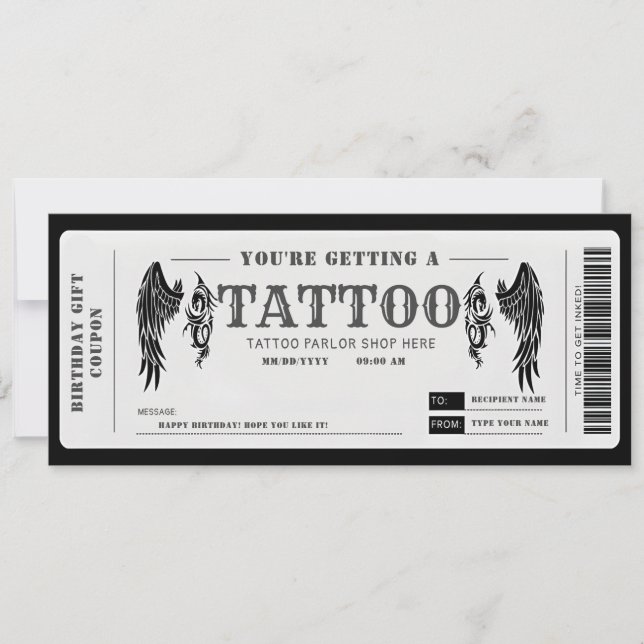 Personal Tattoo voucher ticket Invitation (Front)