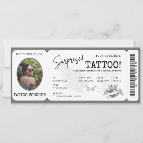 Personal Tattoo voucher ticket with photo Invitation