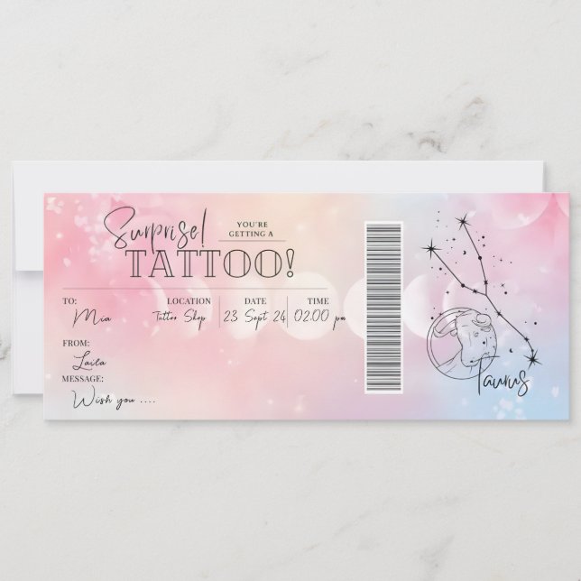 Personal Taurus Tattoo Birthday Gift Card Voucher  (Front)