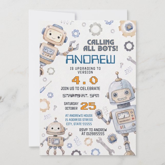 Personal Tech Robot Birthday Party for boy Invitation (Front)