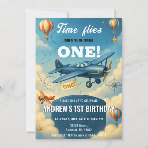 Personal Time Flies First Birthday party Invitation
