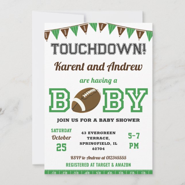 Personal Touchdown Sports Football Baby Shower  Invitation (Front)