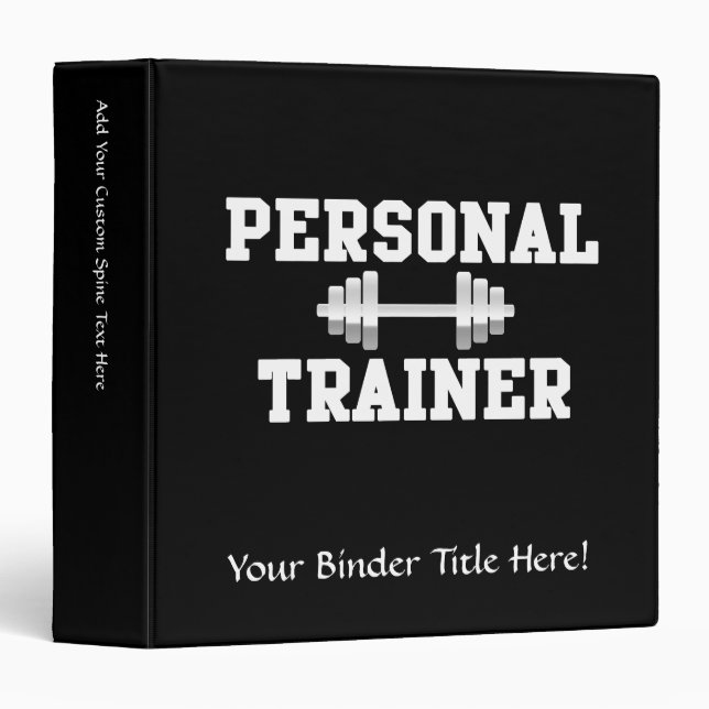 Personal Trainer Black and White Dumbell Training Binder (Front/Spine)