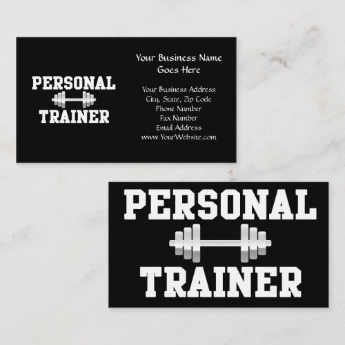 Personal Trainer Black and White Dumbell Training Business Card Template