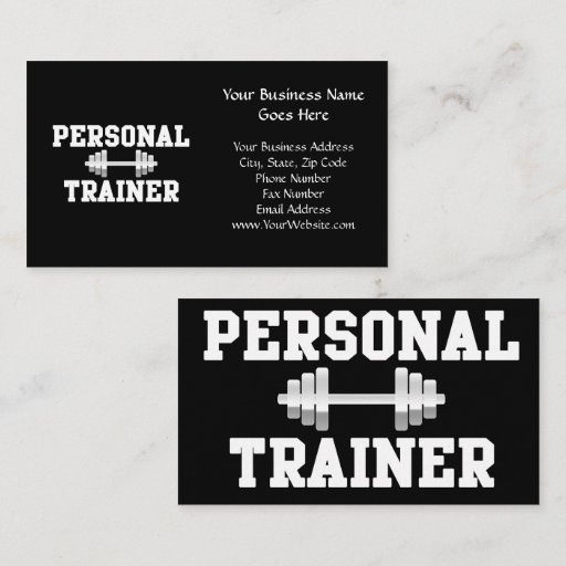 Customizable Personal Trainer Black and White Dumbell Training Business Card Template