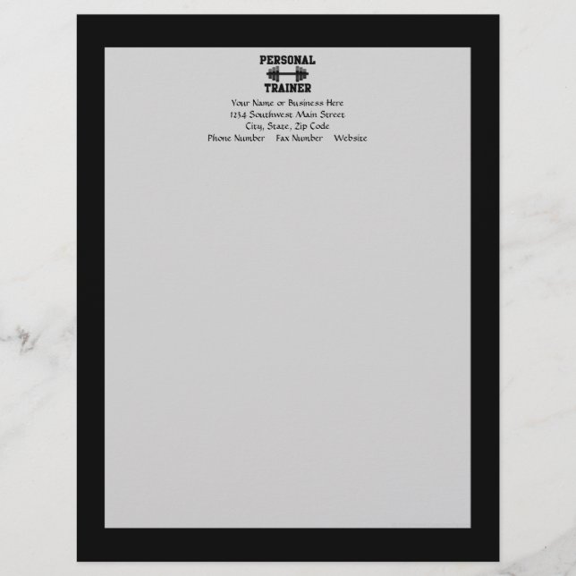 Personal Trainer Black and White Dumbell Training Letterhead (Front)