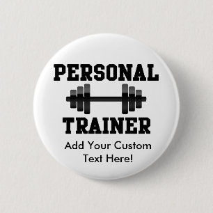 Personal Trainer Black and White Dumbell Training Pinback Button