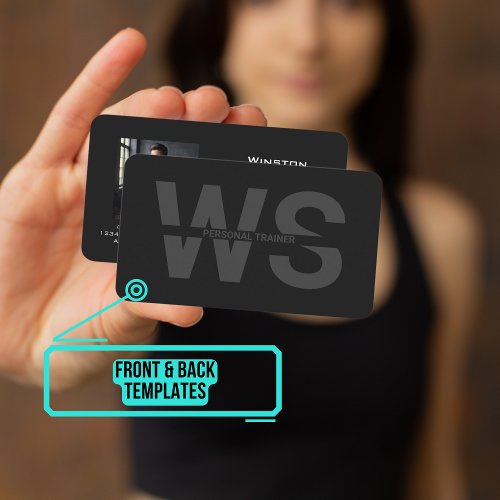 Personal Trainer Black with Initials Business Card