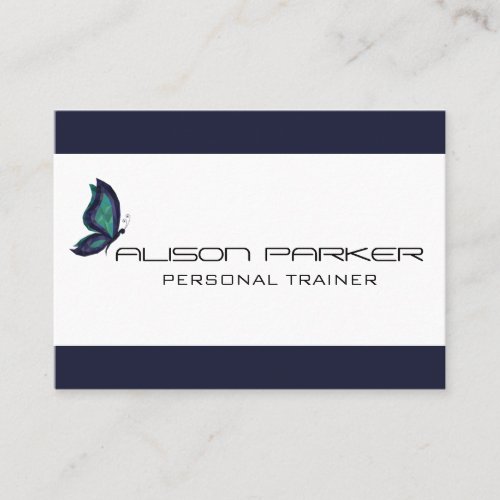 Personal trainer blue modern butterfly geometric business card