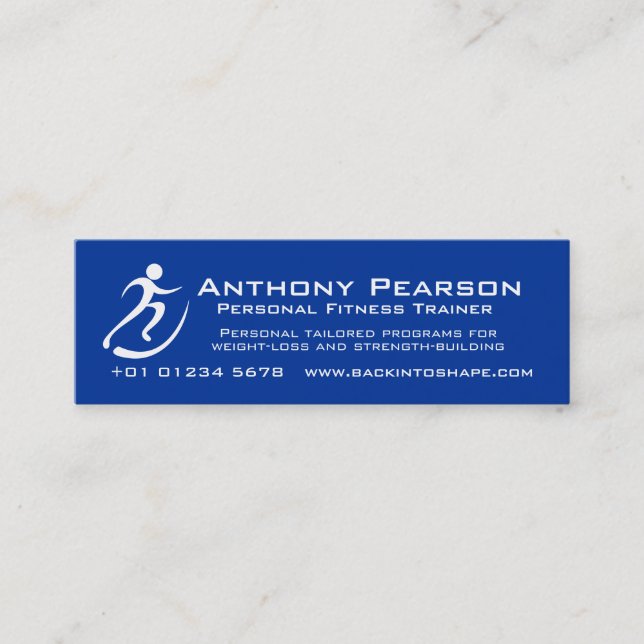 Personal Trainer blue promotion business card (Front)