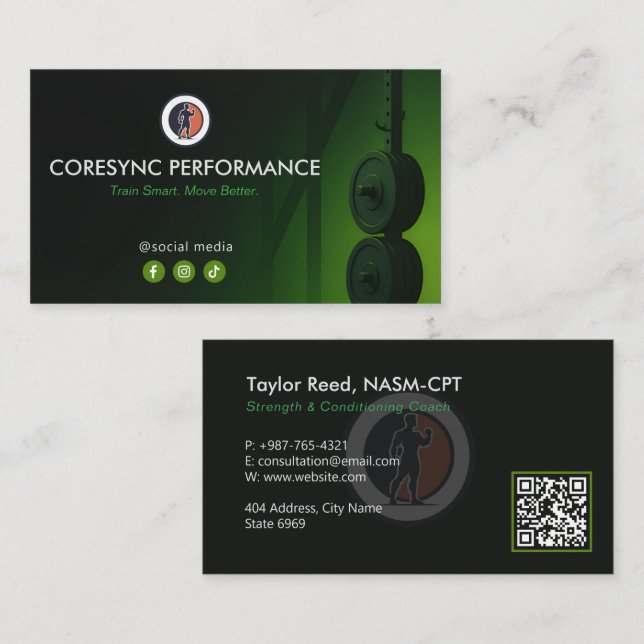 Personal Trainer Business | Elegant Black Business Card (Front/Back)