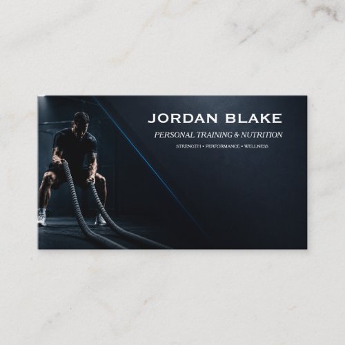 Personal Trainer Dark Navy Fitness QR Code Business Card